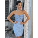  Luxury Sexy Strapless Backless Crystal Sparkly Beige Pink Mini Bodycon Bandage Dress Yellow Blue
